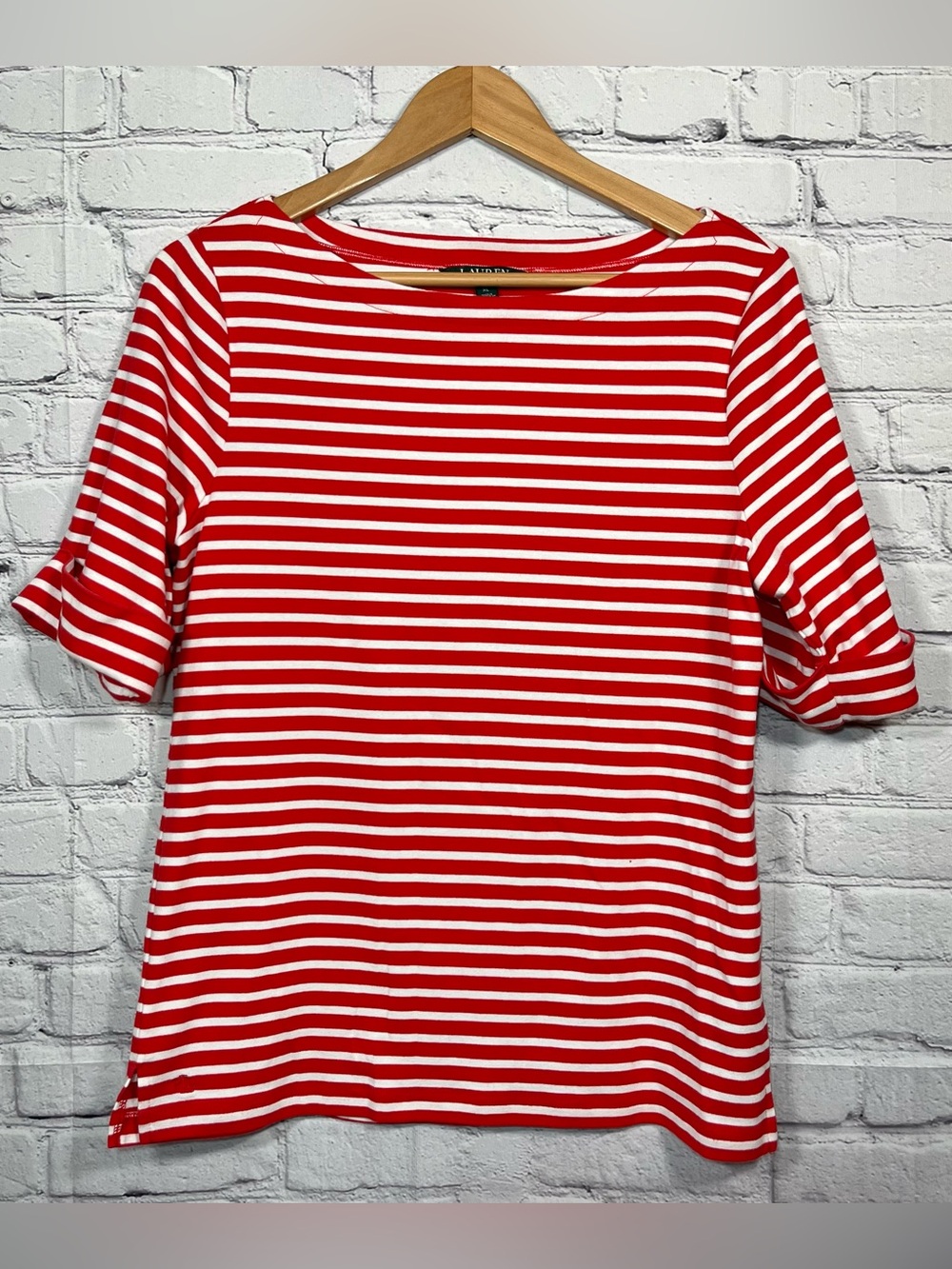 Lauren Ralph Lauren Striped Cuffed Sleeves Shirt Womens Soze XL Red White